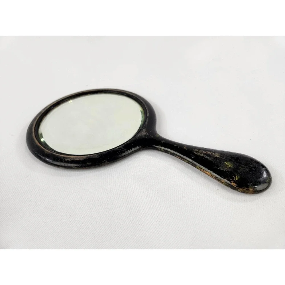 Vintage Wooden Handle Hand Mirror - Beveled Glass Aged Wood 6